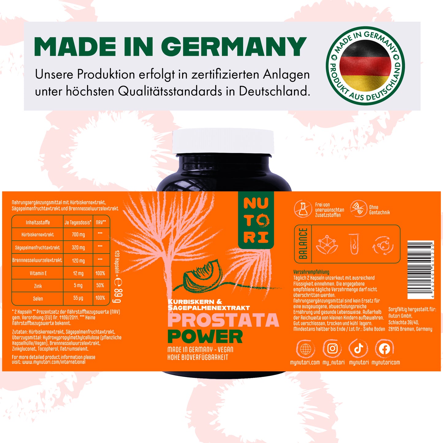 Prostata Power: Natürliche Kürbiskern- & Sägepalmenextrakt Kapseln