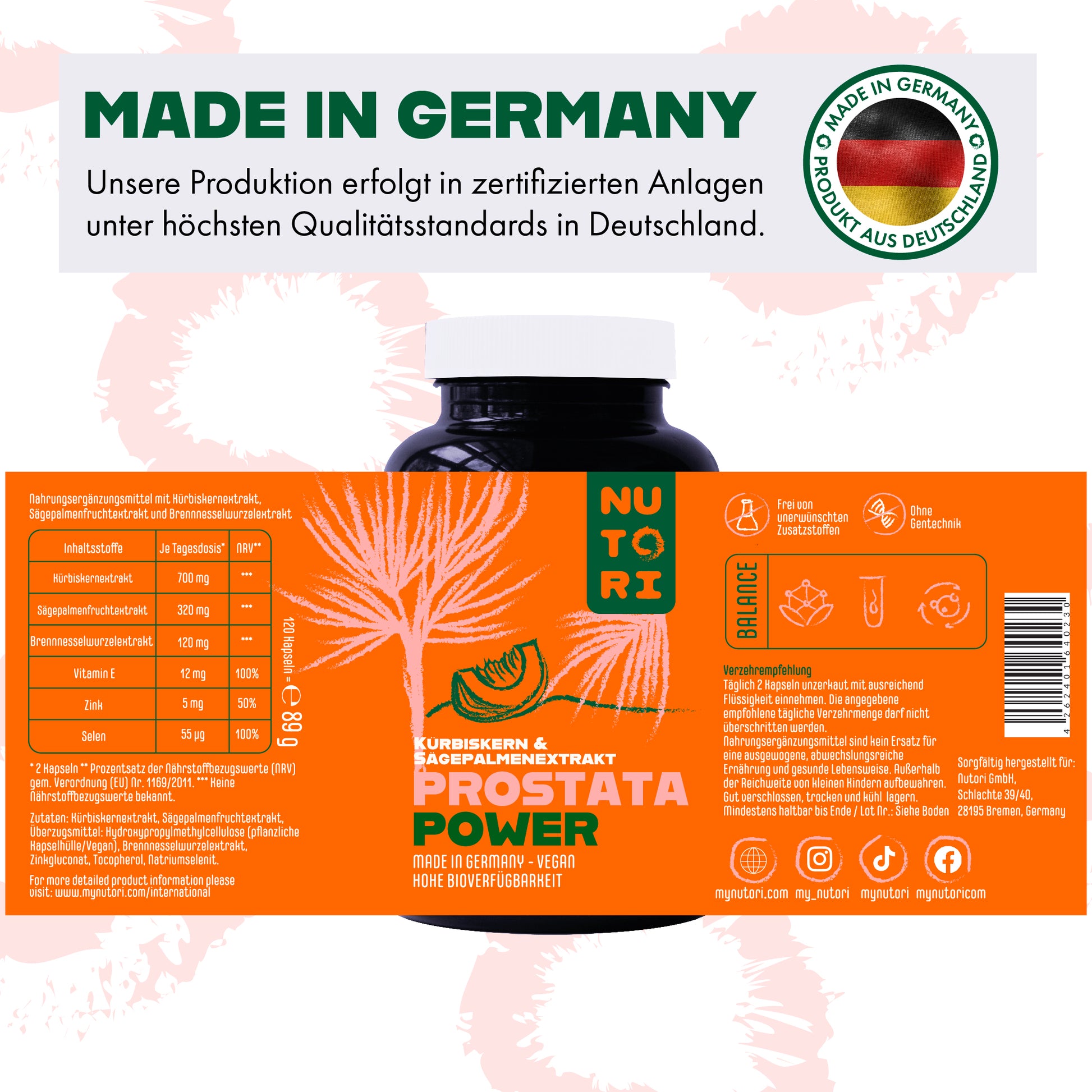 Prostata Power: Natürliche Kürbiskern- & Sägepalmenextrakt Kapseln