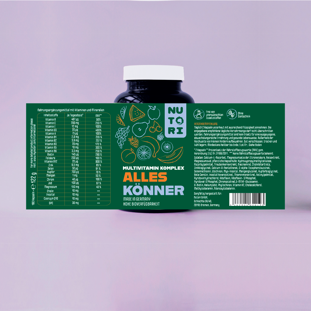 Multivitamin Komplex Kapseln | Gesundheitsergänzung | Nutori